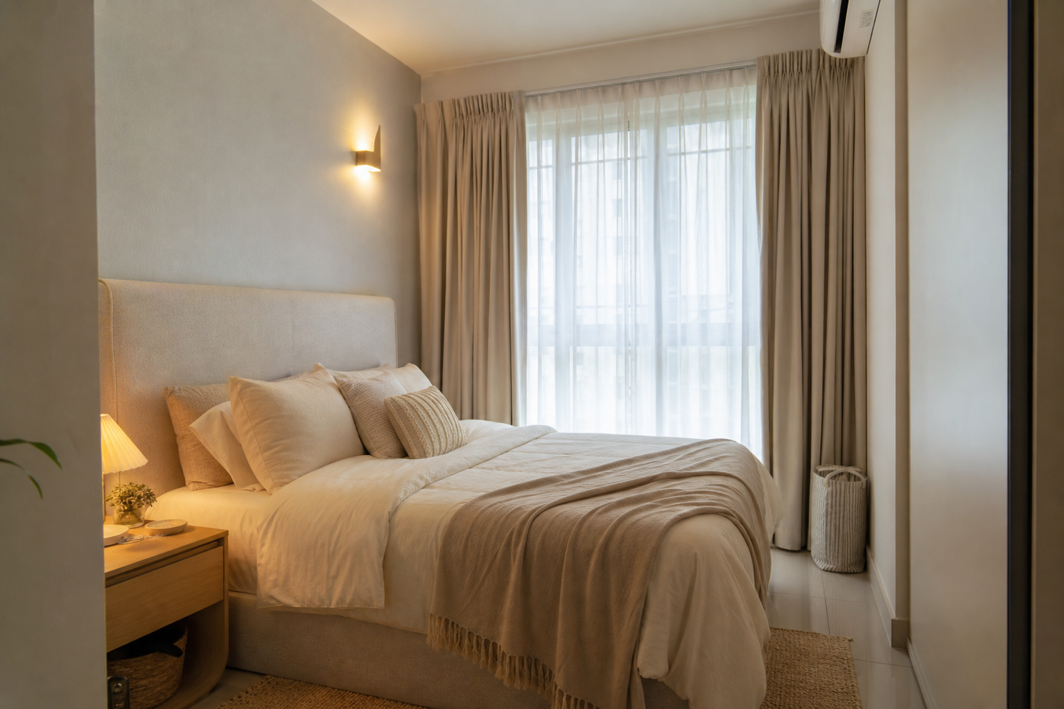 Before after renovate rumah dengan bilik tidur kecil tona oat dan beige yang nampak tenang