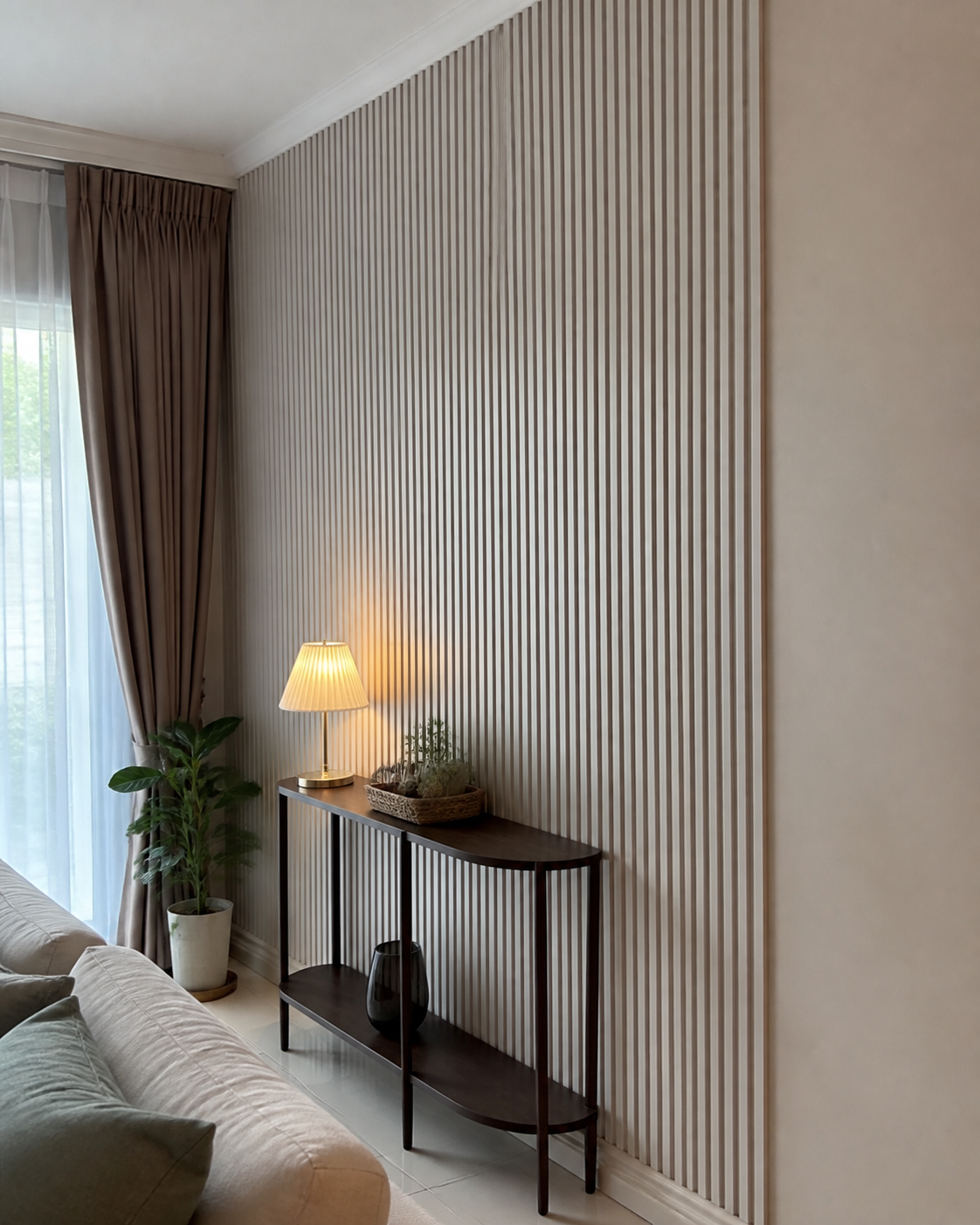 Hasil panel dinding PVC DIY yang dipasang kemas