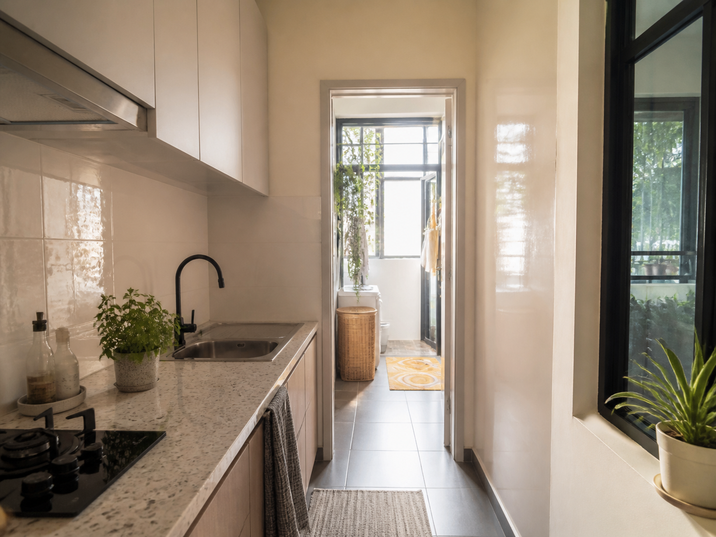 Finishing cat gloss pada dinding dapur apartment Malaysia