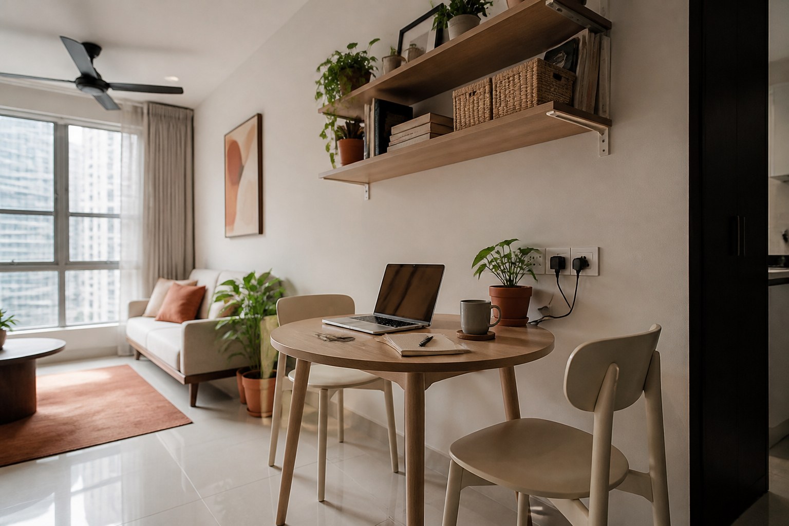 Meja makan kecil serbaguna dalam idea apartment studio