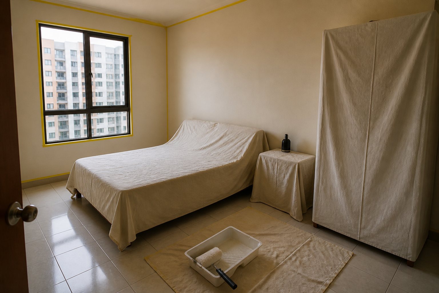 Persediaan bilik tidur sebelum mengecat rumah satu unit