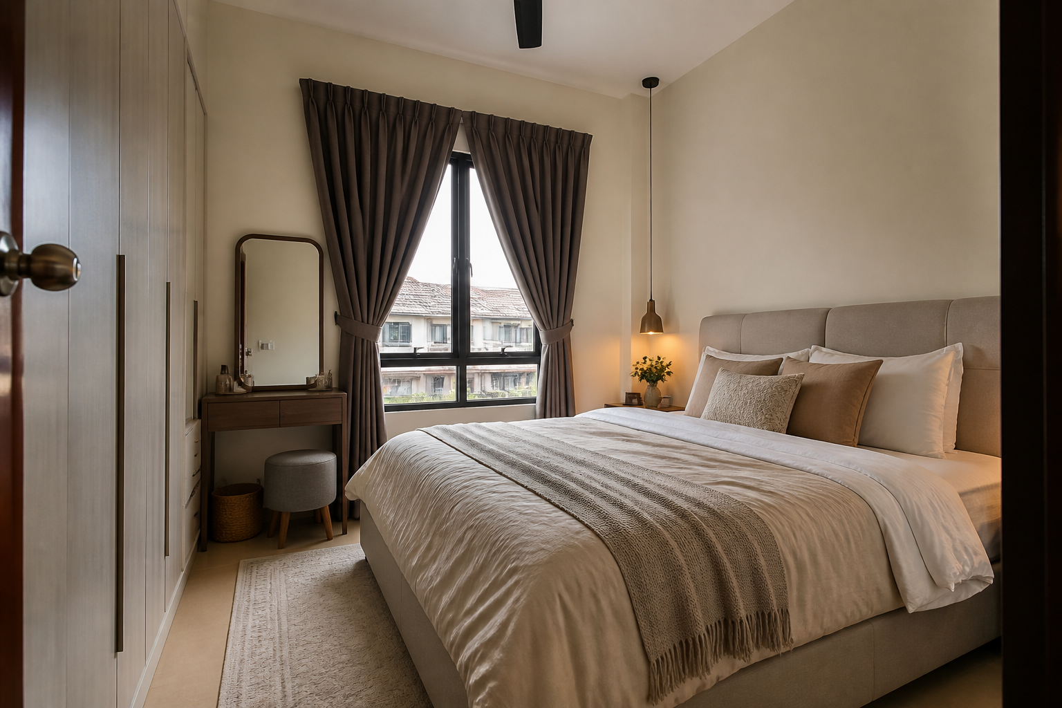 Bilik tidur neutral bergaya hotel untuk renovate rumah bajet 50k