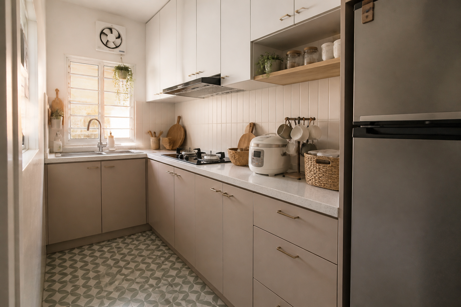 Dapur kecil rumah teres dengan kabinet ringkas untuk renovate rumah bajet 50k