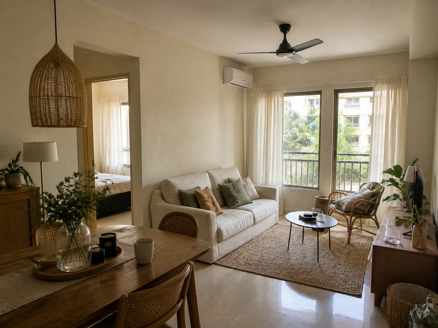 Warna cat siling rumah krim sama tona dengan dinding apartment kecil