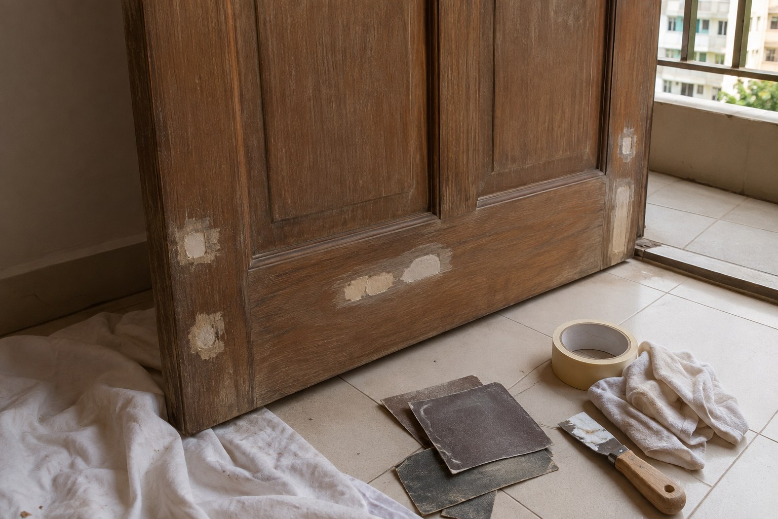 Persediaan pintu kayu sebelum sanding dan mengecat sendiri